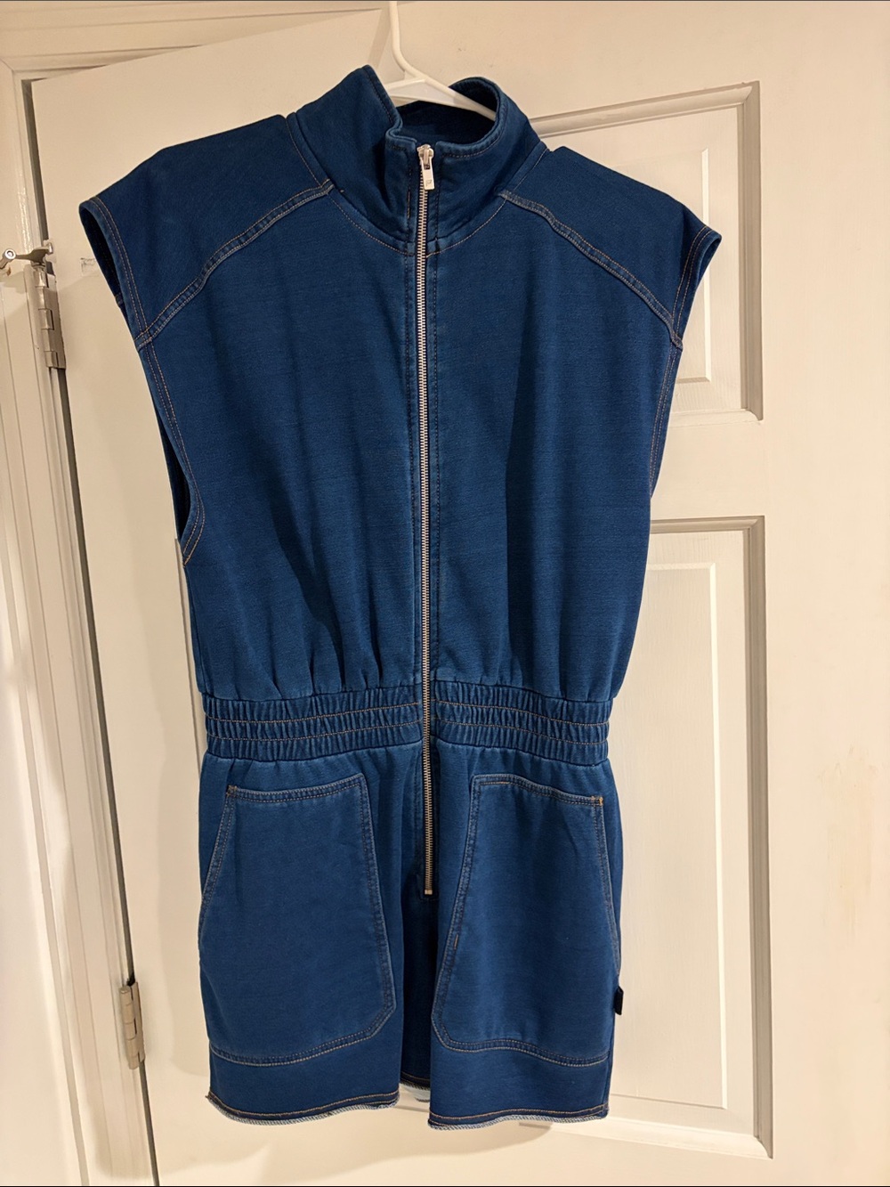 Fabletics Women's Blue/Faux Denim Sleeveless Zip Romper